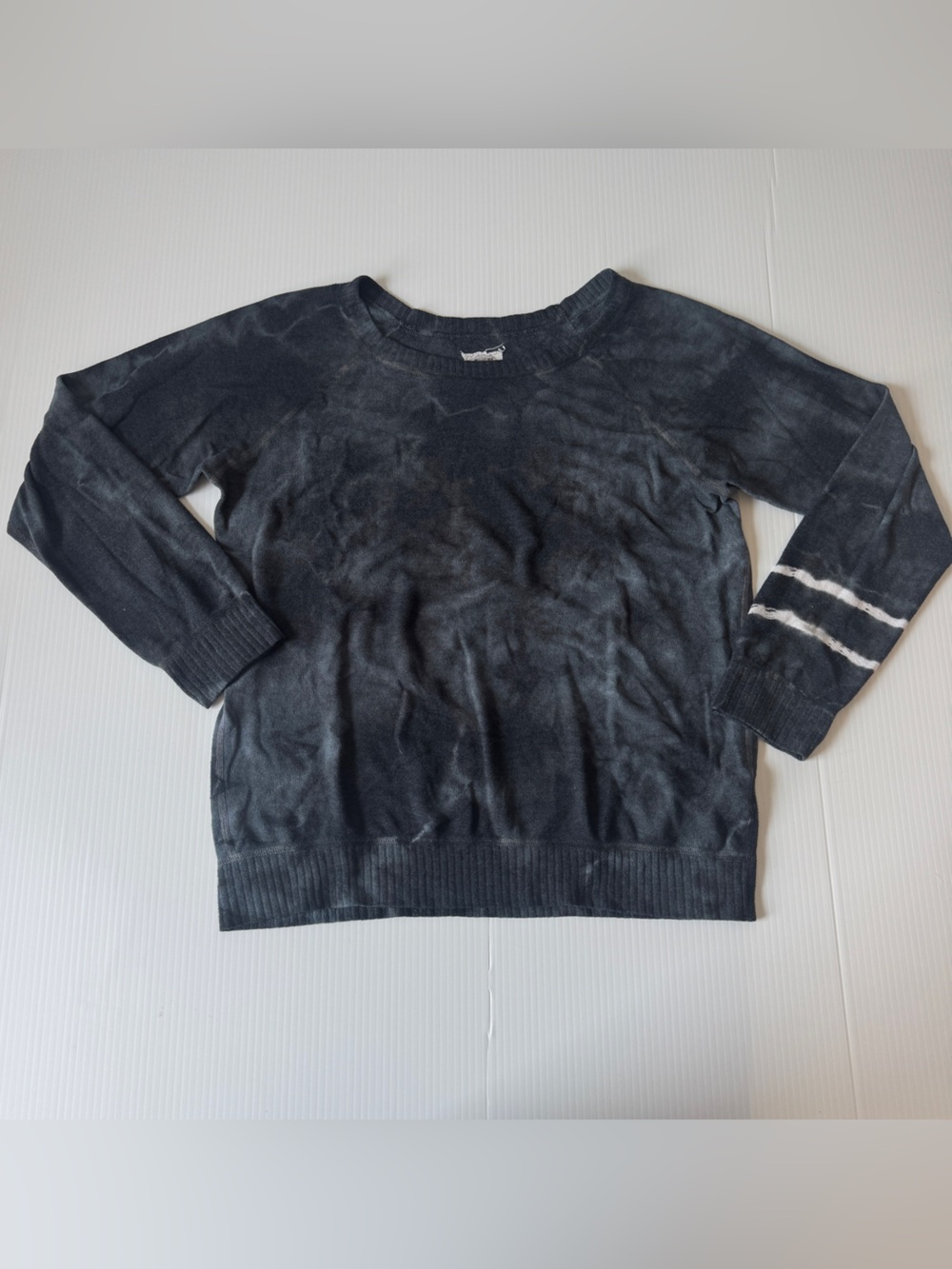 Blue Life Gray Tie Dye Sweatshirt Striped Sleeve Pullover Boho Cozy Small Beach